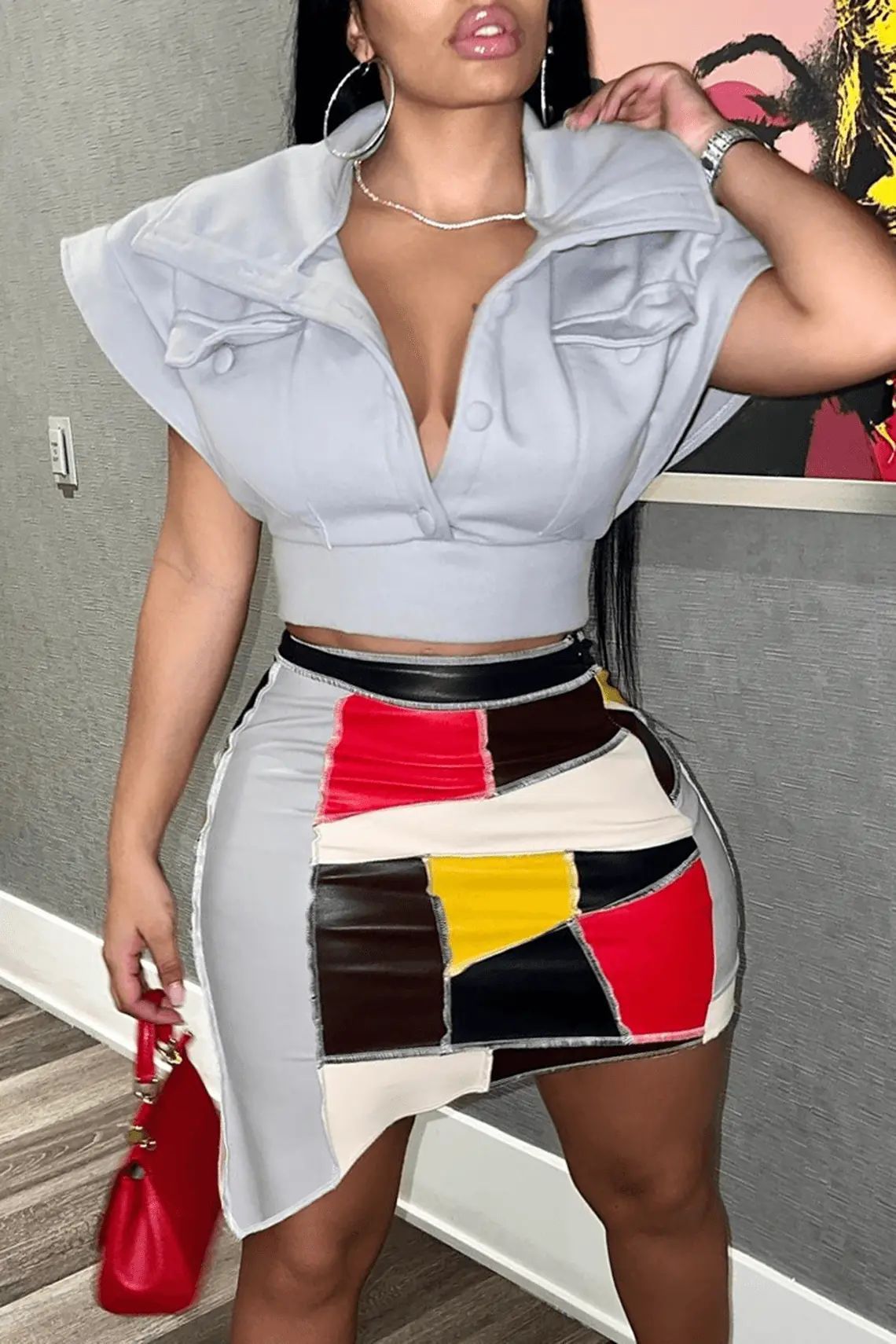 Matching Asymmetric Sleeveless Pullover Skirt Suit