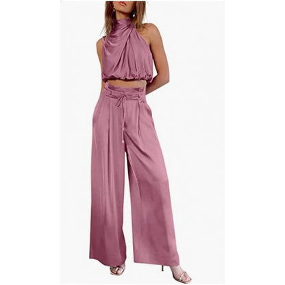 Casual Sleeveless Top And Wide Leg Pants Set